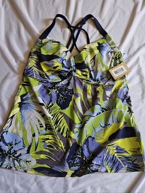 Title Nine Tropical Print One-Piece Swimsuit Tankini - Navy Lime